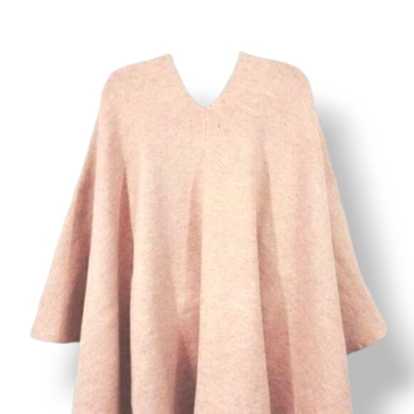 NEW Lulu's Keep Things Cozy Pale Pink/Taupe Knit Poncho Size S/M - Picture 6 of 10